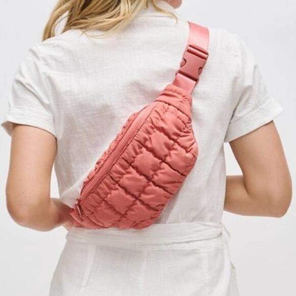 Resurgence Quilted Puffer Nylon Belt Bag Crossbody Sling Bag Terracotta - Picture 7 of 8
